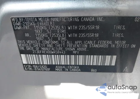 2016 Toyota Rav4 Limited из США, поврежденный, VIN 2T3DFREV0GW458443